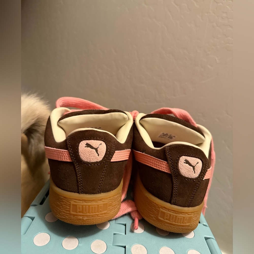 Puma Suede Sneakers Brown Pink Gum Sole Retro Y2K Skater Cute - Picture 2 of 5